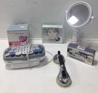 Facial Steamer, Ultra Dermabrasion, Porcelian Curlers, Nail Pro Filer, Cosmetic Mirror, Shower Handle