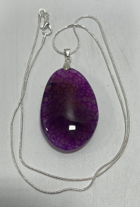 (1) 137.90ct Purple Dragon Veins Agate Gemstone Silver .925 Necklace