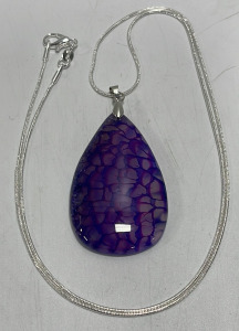 (1) 77.35ct Purple Dragon Veins Agate Gemstone Silver .925 Necklace