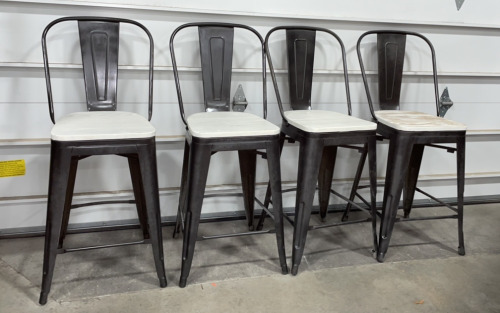 (4) Black Metal Bar Stools