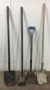 (3) Shovels, (1) Hoe