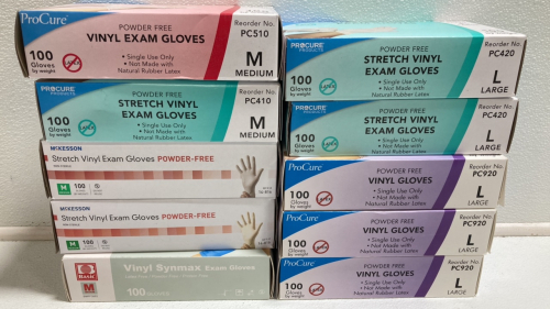 (5) Boxes of Large Vinyl Gloves, (5) Boxes of Medium Vinyl Gloves