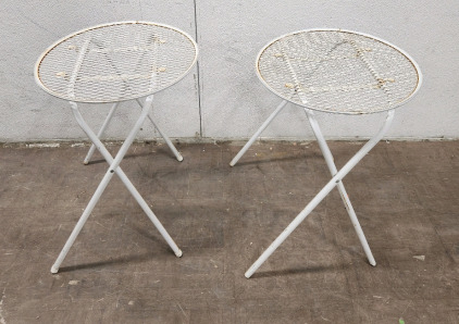 (2) White Metal Outdoor Round End Tables