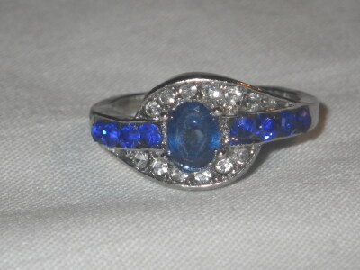 Silver Tone Blue Sapphire Ring Size 8.5