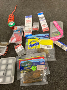 Flat of fishing supplies