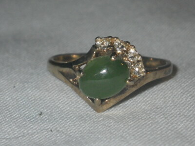 Gold Over Sterling Jade Ring Size 6