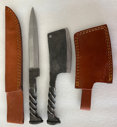 Railroad Spike Dagger and Cleaver Set with Leather Sheath’s