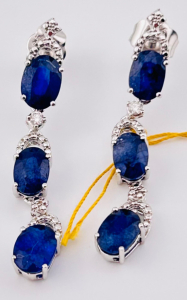 $4,490 925 Sterling Silver Sapphire Corundum & Natural Diamond Earrings