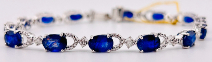 $8,540 925 Sterling Silver Sapphire Corundum & Natural Diamond Bracelet