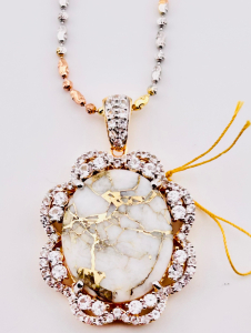 $5,360 925 Sterling Silver Gold Overlay White Golden Quartz & Sapphire Corundum Necklace