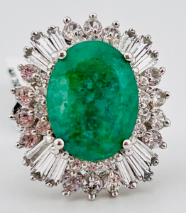 $2,340 925 Sterling Silver Dyed Green Emerald Beryl Ring