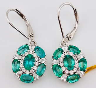 $3,720 925 Sterling Silver Emerald Beryl & Zircon Earrings