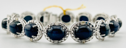 $9,730 925 Sterling Silver Star Sapphire Corundum Bracelet