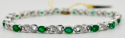 $6,020 925 Sterling Silver Emerald Beryl & Zircon Bracelet