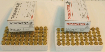 (50) Winchester 9mm NATO 124gr Ammunition Cartridges (50) Winchester .380 Auto 95gr Ammunition Cartridges