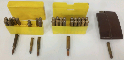 (10) 35 REM Ammunition In Ammo Container (7) .30-06 Ammunition Cartridges (7) Unknown Rifle Ammunition Cartridges (18) 7MM Ammunition Cartridges