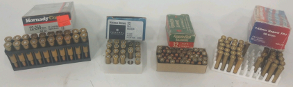 (20) Hornady Custom 22-250Rem 60gr Ammunition Cartridges (13) Federal Personal Defense 32 H&R Magnum Ammunition Cartridges (50) Remington 32 Auto 71gr Ammunition Cartridges (21) Hotshot 7.62mm Nagant FPJ 98gr Ammunition Cartridges