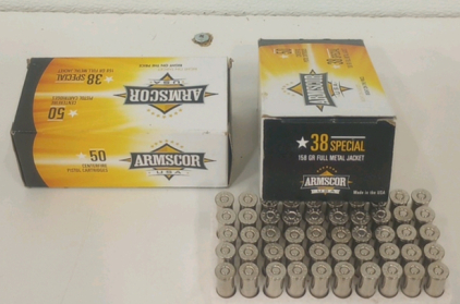 (100) Armscor .38 158GR FMJ Special Ammunition Cartridges