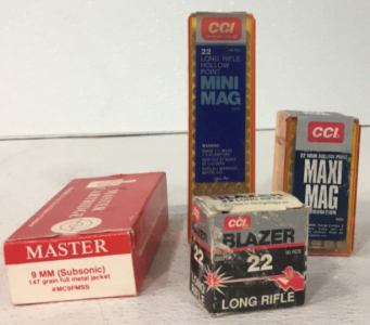 CCi 22 Long Rifle Hollow Poing Mini Mag-CCi 22 WMR Hollow Point Maxi Mag-CCi Blazer 22 Long Rifle-Master 9mm Subsonic 147 GR