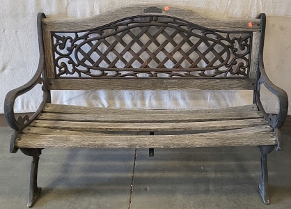 Cast Iron Bench with Wood Seat and Backrest