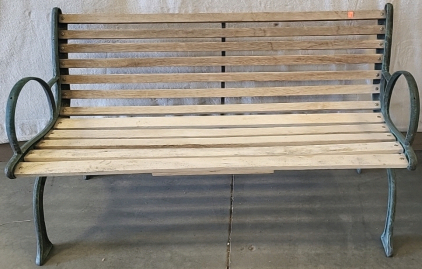 Cast Iron Bench with Wood Seat and Back Rest