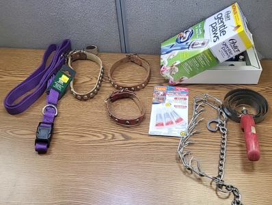 Appears New Collar and Leash, Leather Collars, Metal Training Collar, Oster Electric Pet Nail Trimmer and More