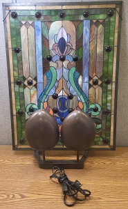 Stained Glass Wall Decor with Working Metal Lamp