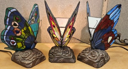 Working 10" Stained Glass Butterfly Lamps