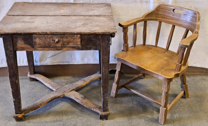 Antique Wood Table, Vintage Chair