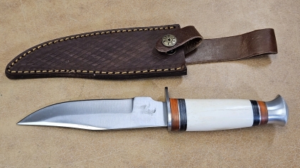 Bone Handle Fixed Blade Knife & Leather Sheath