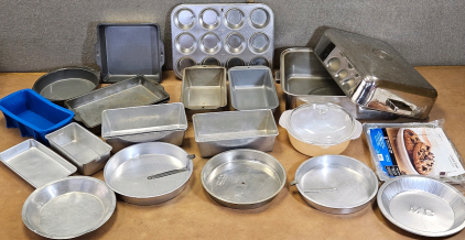 8" Fire King, 14" Roaster, Silicone & Metal Loaf Pans, Cake Pans, Bakeware