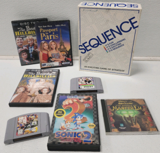 (2) Nintendo Games, (1) Genesis Game, (3) DVDs, Ripley's Believe It Or Not CD, Sequence Game