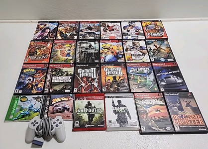 (22) Playstation 2 Games, (2) Playstation 3 Games, Playstation 1 controller