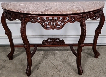 Half Moon Wood Table with Marble Top
