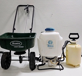 (2) Sprayers, (1) Seed Spreadee