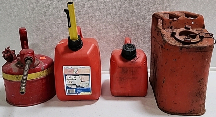 (2) Plastic Gas Cans, (2) Metal Gas Cans