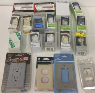 (10) Various Brand Electrical Light Switches (2) Cooper Wiring Ground Fault Circuit Interupters and More