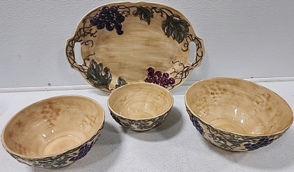 Set of (4) Decorative Serving Bowls and Platter