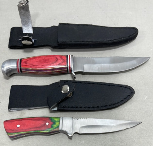 (1) Wild Deer Hunter Fixed Blade Knife & Scabbard, (1) Tiger Skinner Fixed Blade Knife & Scabbard