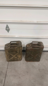 (2) Vintage Monarch 5-Gallon Metal Jerry Gas Cans