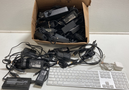 Large Collection of Assorted Power Cords, Apple Wired Keyboard