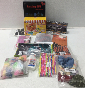 Play Food Set, 3D Lamp, Army Men, School Glue, Hair Ties And More