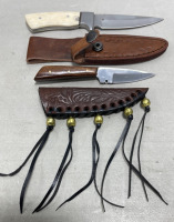 (1) Straight Back Fixed Blade Knife & Leather Sheath (1) Patch Knife, Fixed Blade Knife W/ Leather Sheath