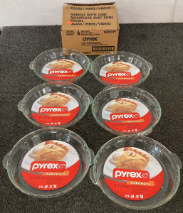 (6) Brand New Glass Pyrex 9.5&rdquo; Pie Plates