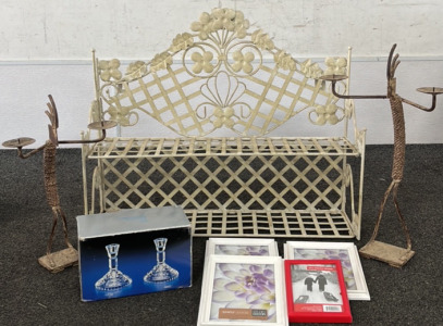 Picture Frames, Candle Holders, and Metal shelves