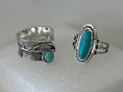 Pair of Beautiful Turquoise Style Fashion Rings