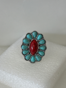 Beautiful Turquoise and Coral Style Ring