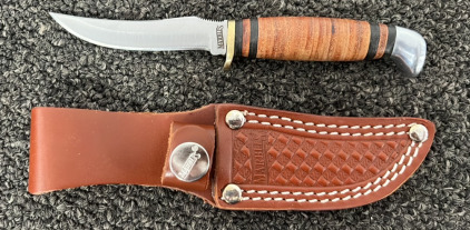 Marbles, Stacked Leather Handle Fixed Blade Knife