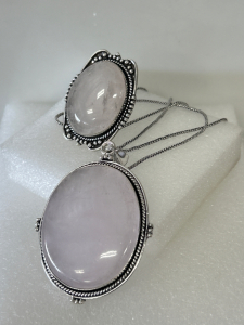 Rose Quartz Pendant Necklace and Ring Set