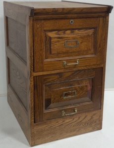 Vintage Wood 2-Drawer Filing Cabinet With Single Lock No Key